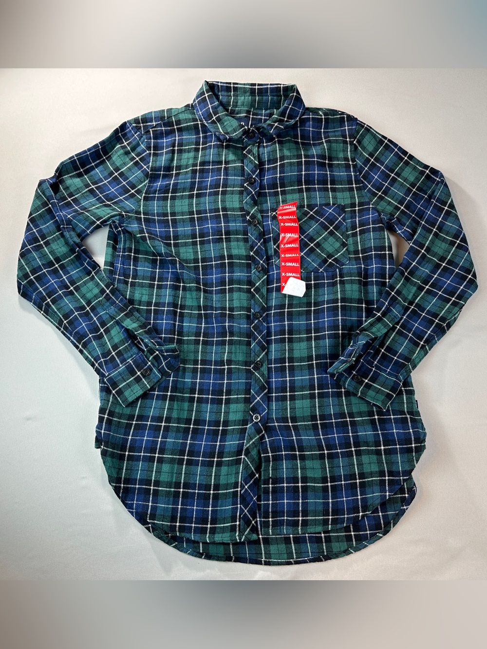 NWT GAP XS Button Down Shirt Green Navy Plaid Flannel Long Sleeve